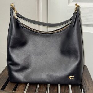 Coach Black Leather Shoulder Bag with Gold Accents